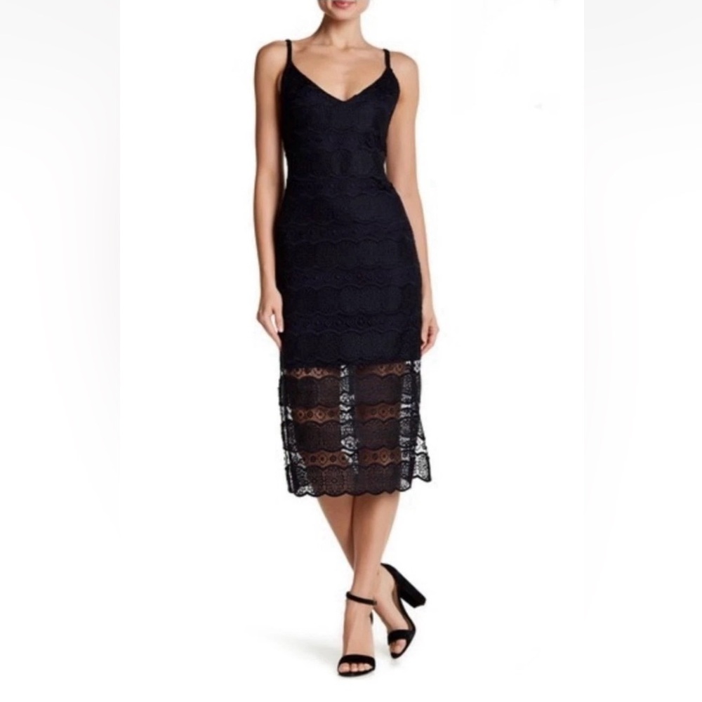 Betsey Johnson Black Lace Midi Slip Dress